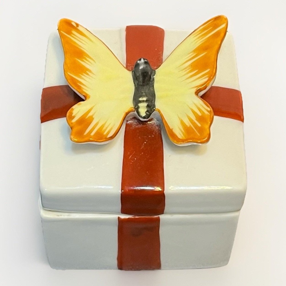 Shafford Japan Porcelain Trinket Box Yellow 3D Butterfly Jewelry Box Present